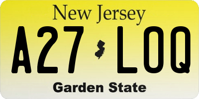 NJ license plate A27LOQ