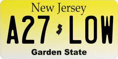 NJ license plate A27LOW
