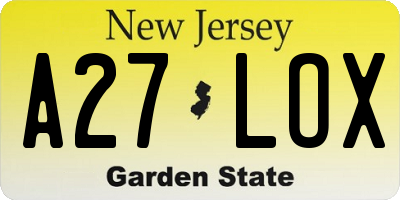 NJ license plate A27LOX