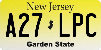 NJ license plate A27LPC