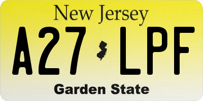 NJ license plate A27LPF