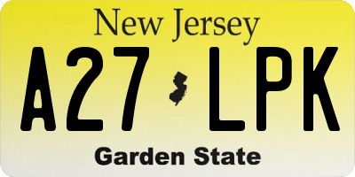 NJ license plate A27LPK
