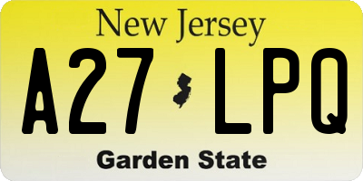 NJ license plate A27LPQ