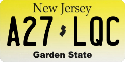 NJ license plate A27LQC