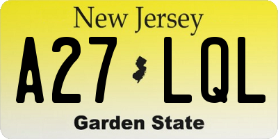 NJ license plate A27LQL