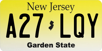 NJ license plate A27LQY