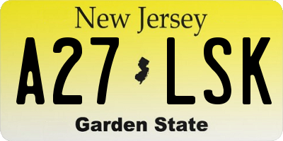 NJ license plate A27LSK