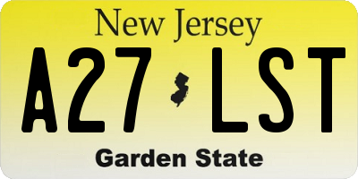 NJ license plate A27LST