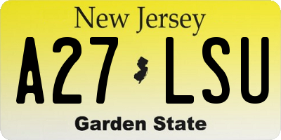 NJ license plate A27LSU