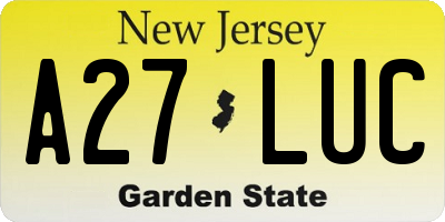 NJ license plate A27LUC