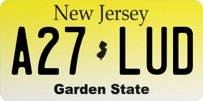 NJ license plate A27LUD