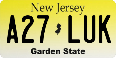 NJ license plate A27LUK