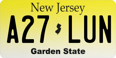 NJ license plate A27LUN