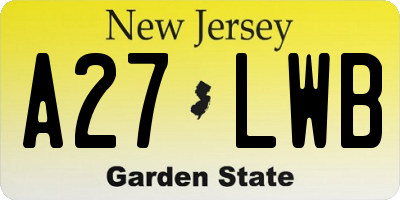 NJ license plate A27LWB