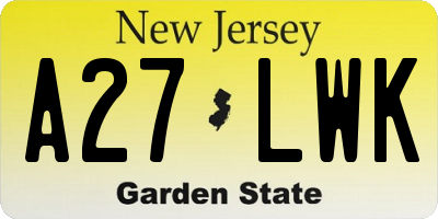 NJ license plate A27LWK