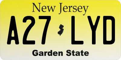 NJ license plate A27LYD