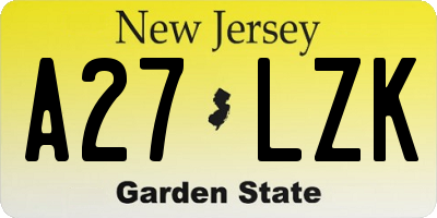 NJ license plate A27LZK