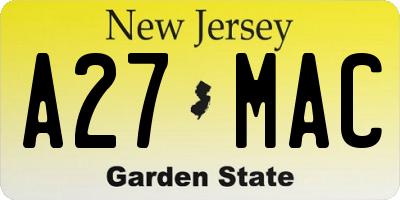 NJ license plate A27MAC