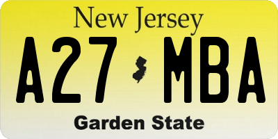 NJ license plate A27MBA