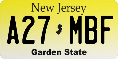 NJ license plate A27MBF