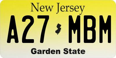NJ license plate A27MBM