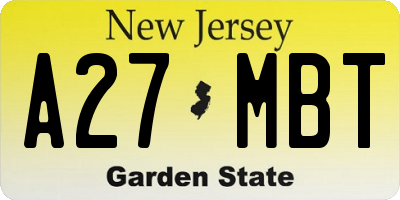 NJ license plate A27MBT