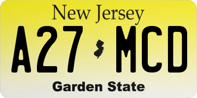 NJ license plate A27MCD