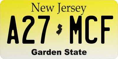 NJ license plate A27MCF