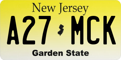 NJ license plate A27MCK