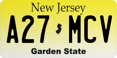 NJ license plate A27MCV
