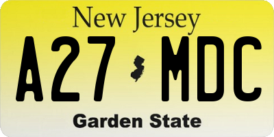 NJ license plate A27MDC