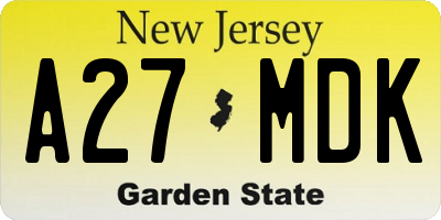 NJ license plate A27MDK
