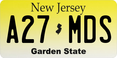 NJ license plate A27MDS