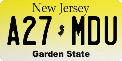 NJ license plate A27MDU