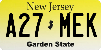 NJ license plate A27MEK