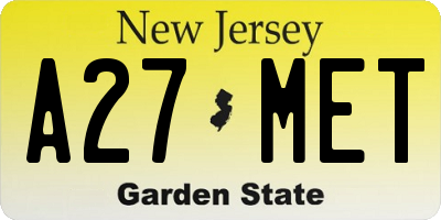 NJ license plate A27MET