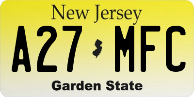 NJ license plate A27MFC