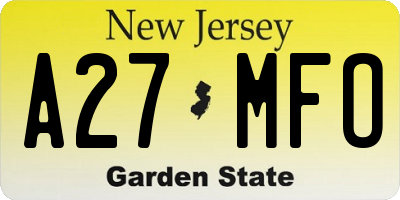 NJ license plate A27MFO