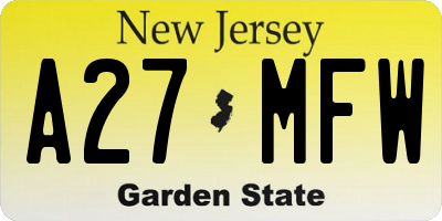 NJ license plate A27MFW