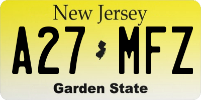 NJ license plate A27MFZ