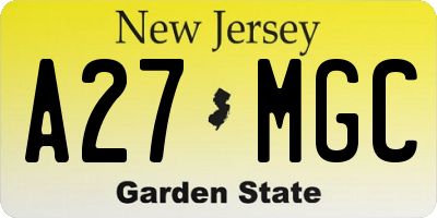 NJ license plate A27MGC