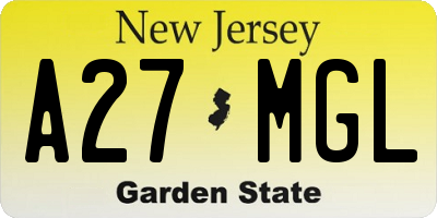 NJ license plate A27MGL