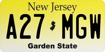 NJ license plate A27MGW