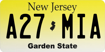 NJ license plate A27MIA