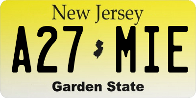 NJ license plate A27MIE