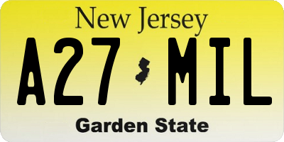NJ license plate A27MIL