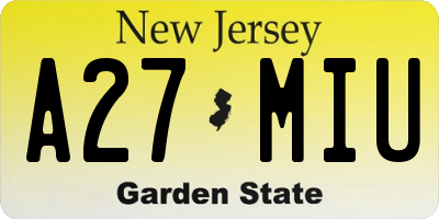 NJ license plate A27MIU
