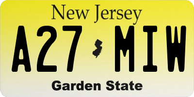 NJ license plate A27MIW