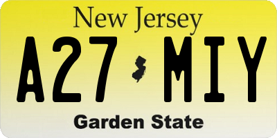 NJ license plate A27MIY