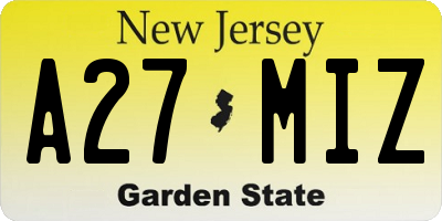 NJ license plate A27MIZ